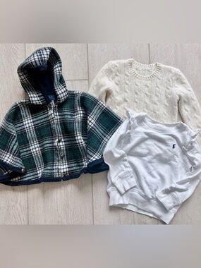 Ralph Lauren Toddler Girl Bundle 3T Cable Knit Sweater Plaid Poncho Top 3 Pc